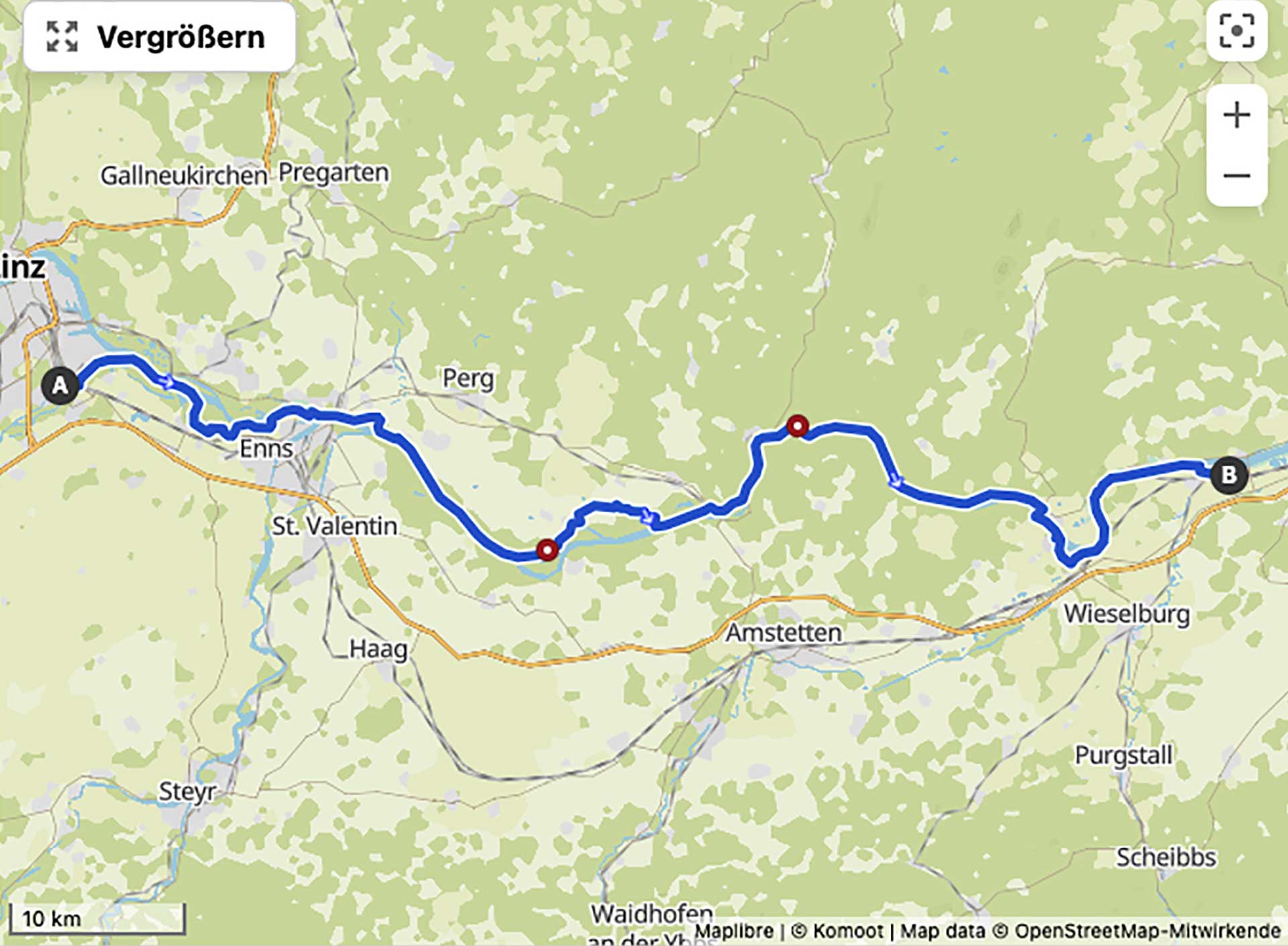 Route Linz - Pöchlarn