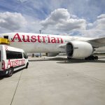 Eine Boing 777 der Austrian am Flughafen Wien